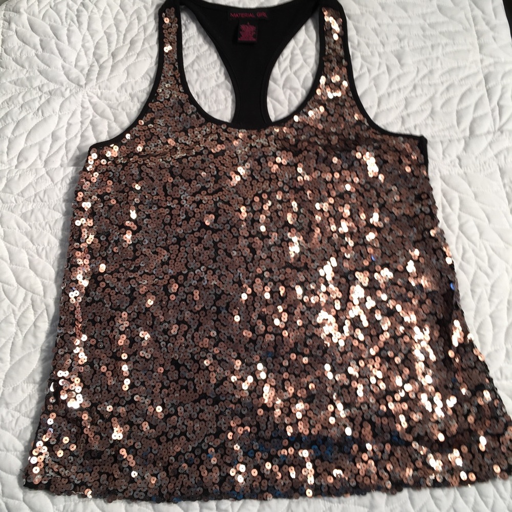 Material Girl Copper coloured sequins tank top.